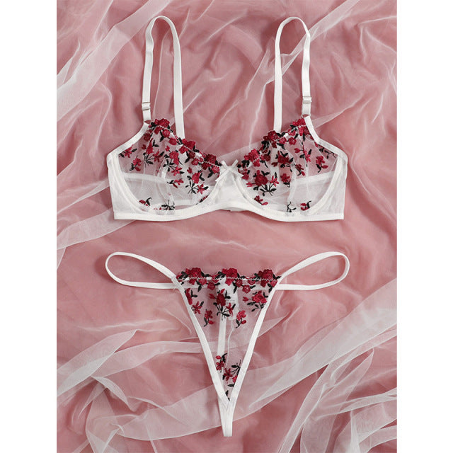 Floral Embroidery Bra & Brief Set — real product, ivory