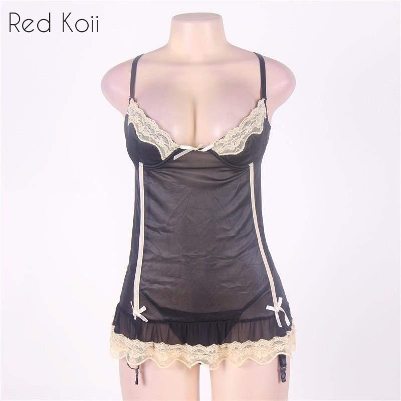 Sheer Mesh Babydoll Lingerie Set — real product, black 主圖