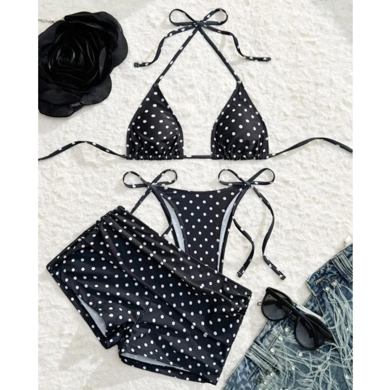 Polka-Dot 3-Piece Bikini Set