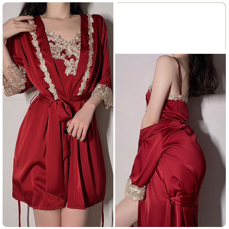 Satin Robe & Lace Set — detail